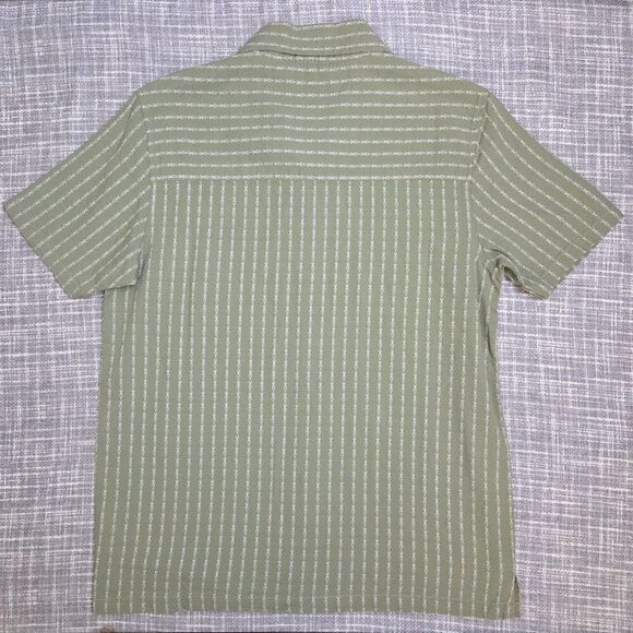 NWT COMMON PEOPLE Harris Shirt Linen Blend SS Sage Green Stripe Mens S MSRP $179 - Picture 10 of 13